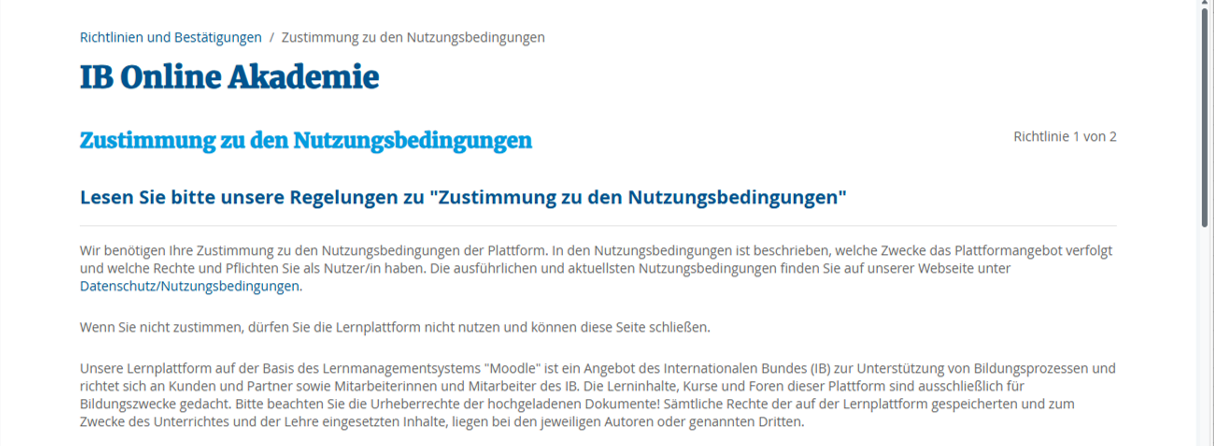 Übersicht zu den Nutzungsbedingungen
