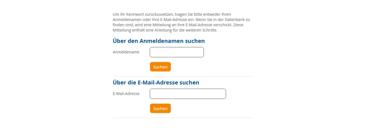 Eingabe des Anmeldenamens oder der E-Mail-Adresse zum Abgleich mit der Datenbank.