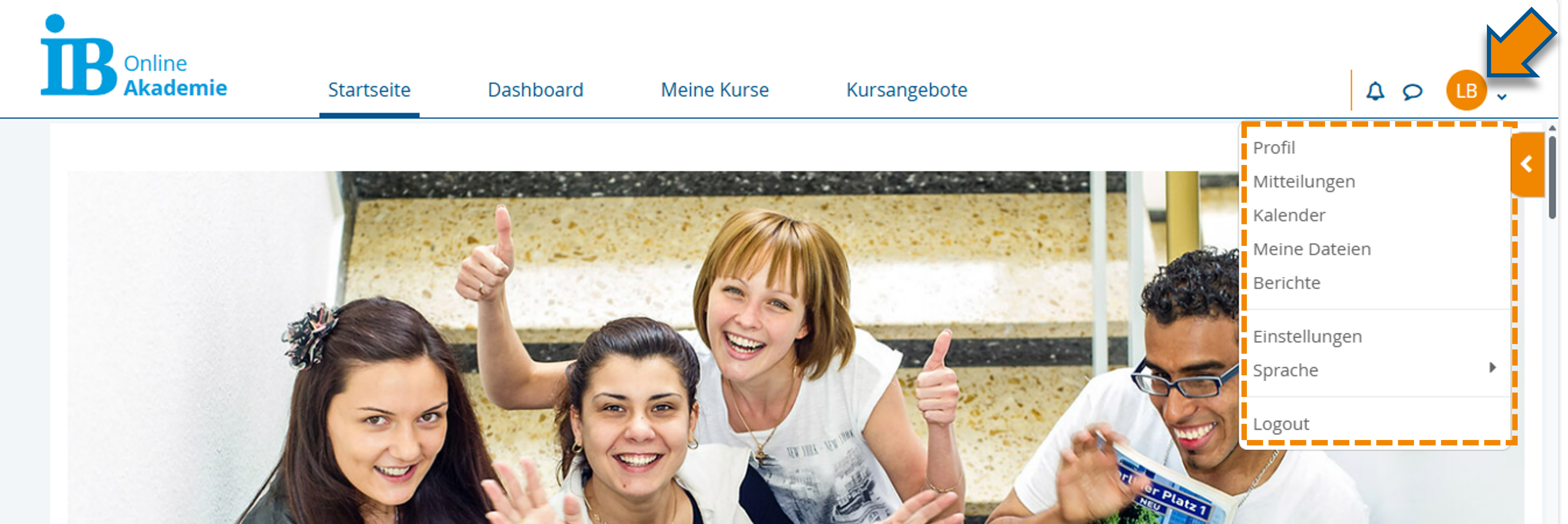 Profilmenü (oben rechts)