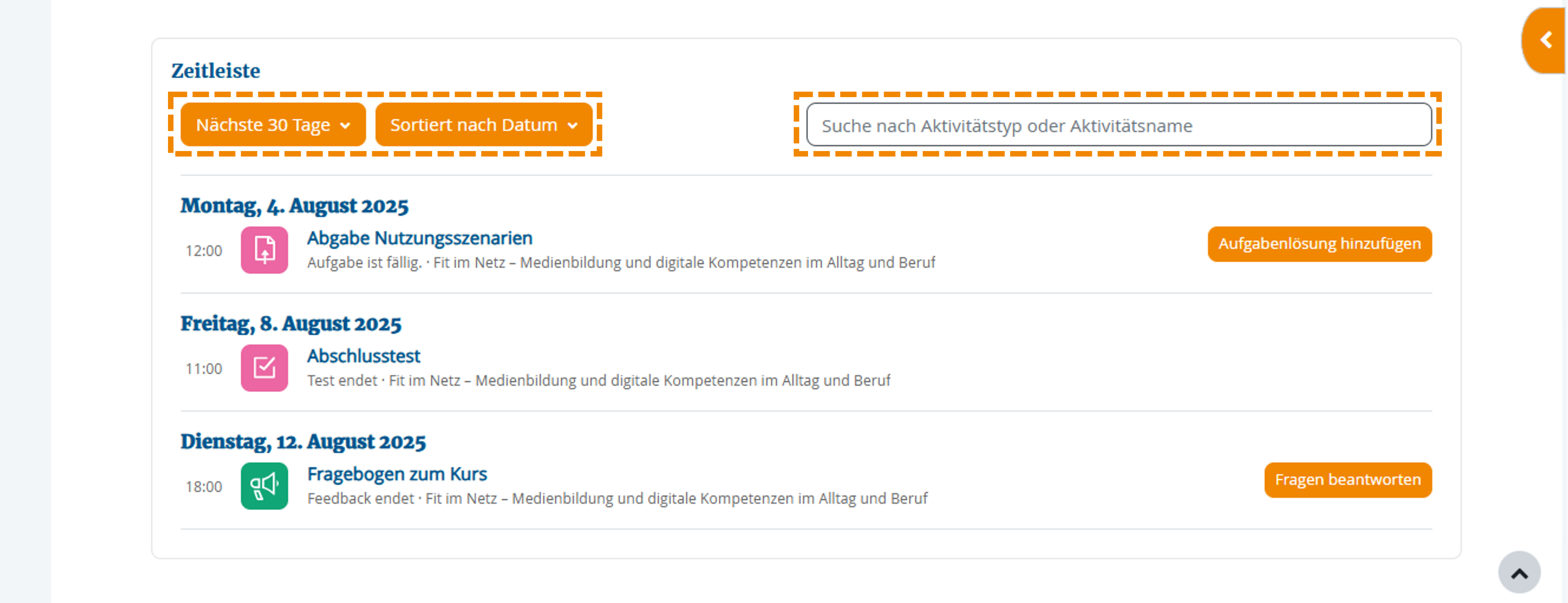 Ansicht "Zeitleiste"