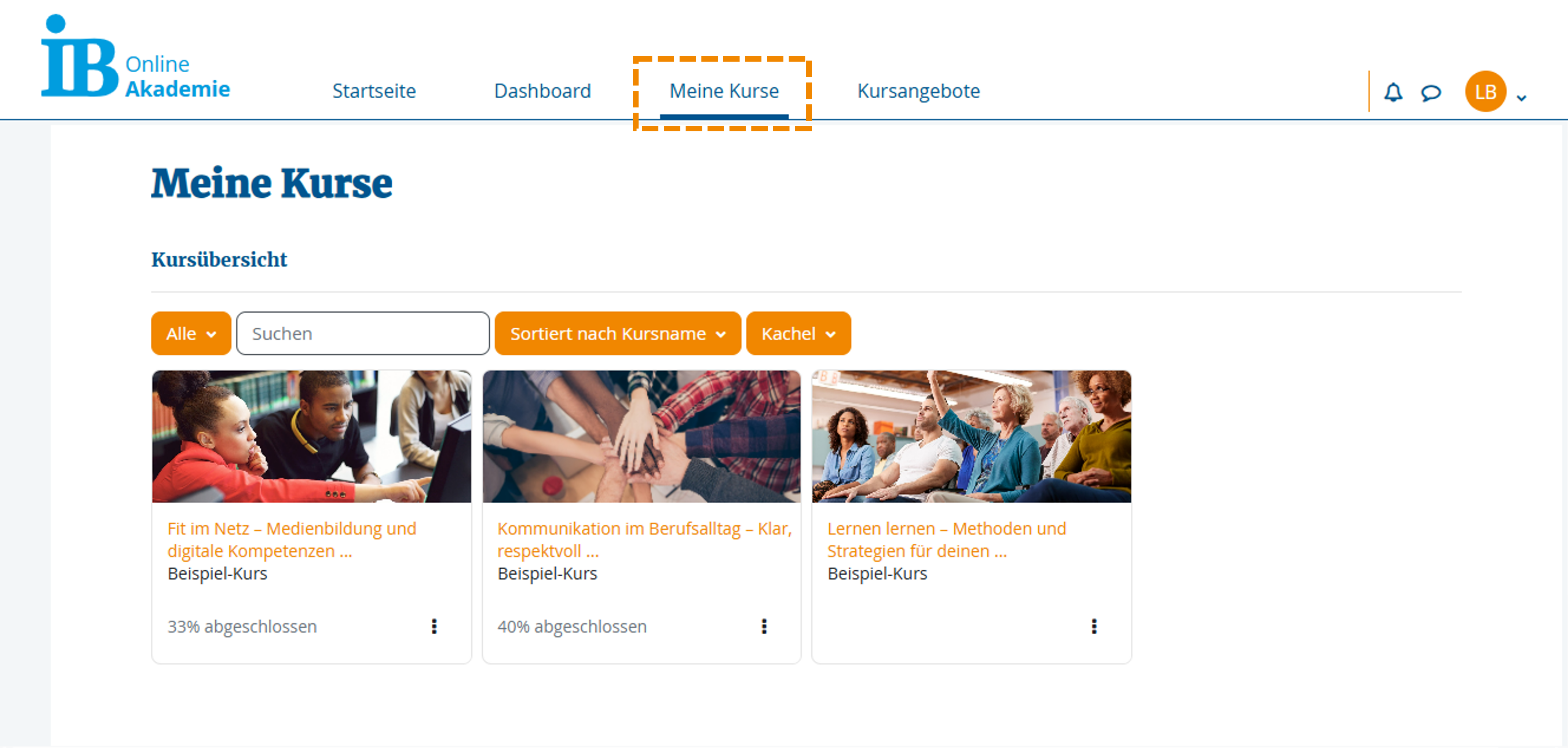 Menüpunkt "Meine Kurse"
