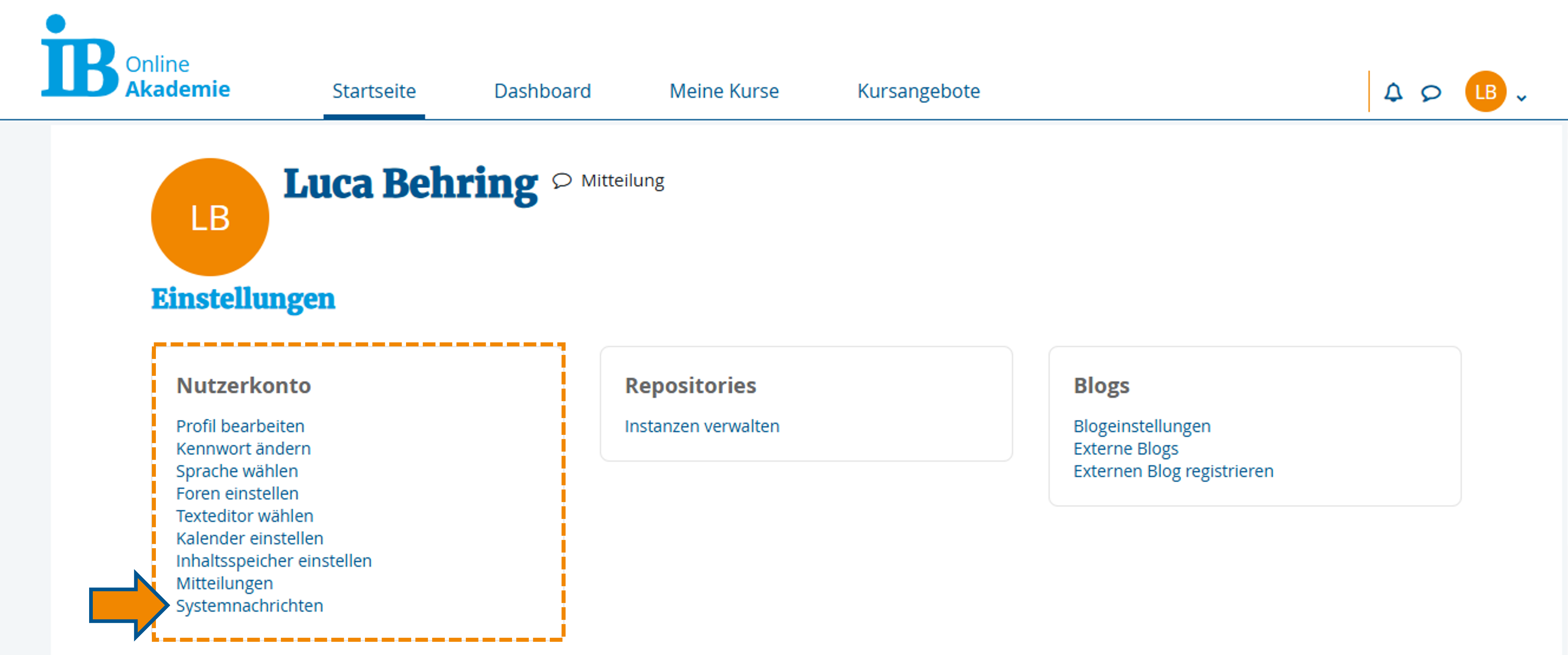 "Systembenachrichtigungen" im Einstellungsmenü auswählen