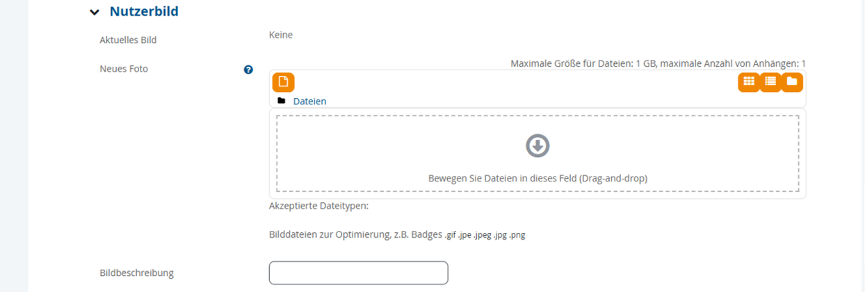 Einstellen eines Nutzerbildes per Upload oder Drag&Drop
