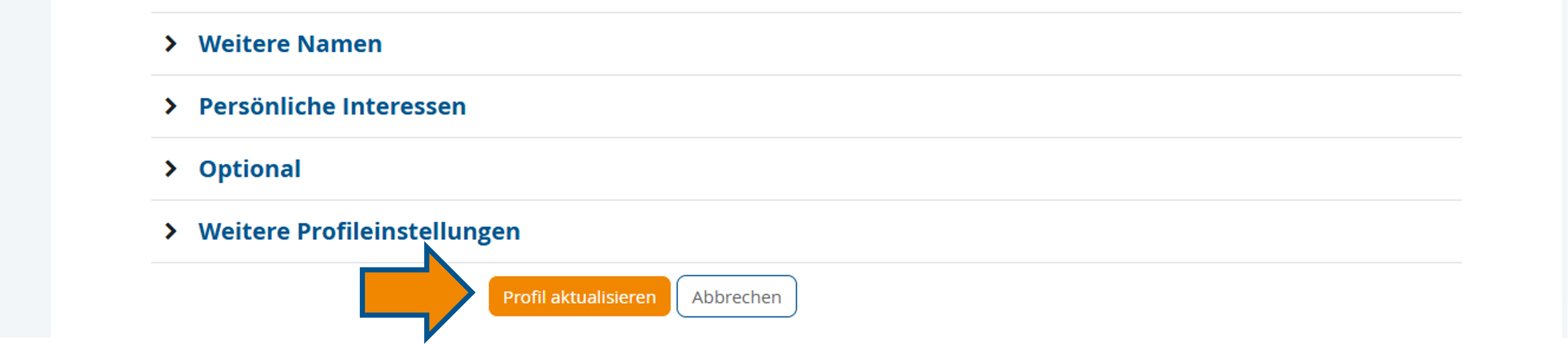 Speichern der Einstellungen mit Klick auf den "Profil aktualisieren"-Button