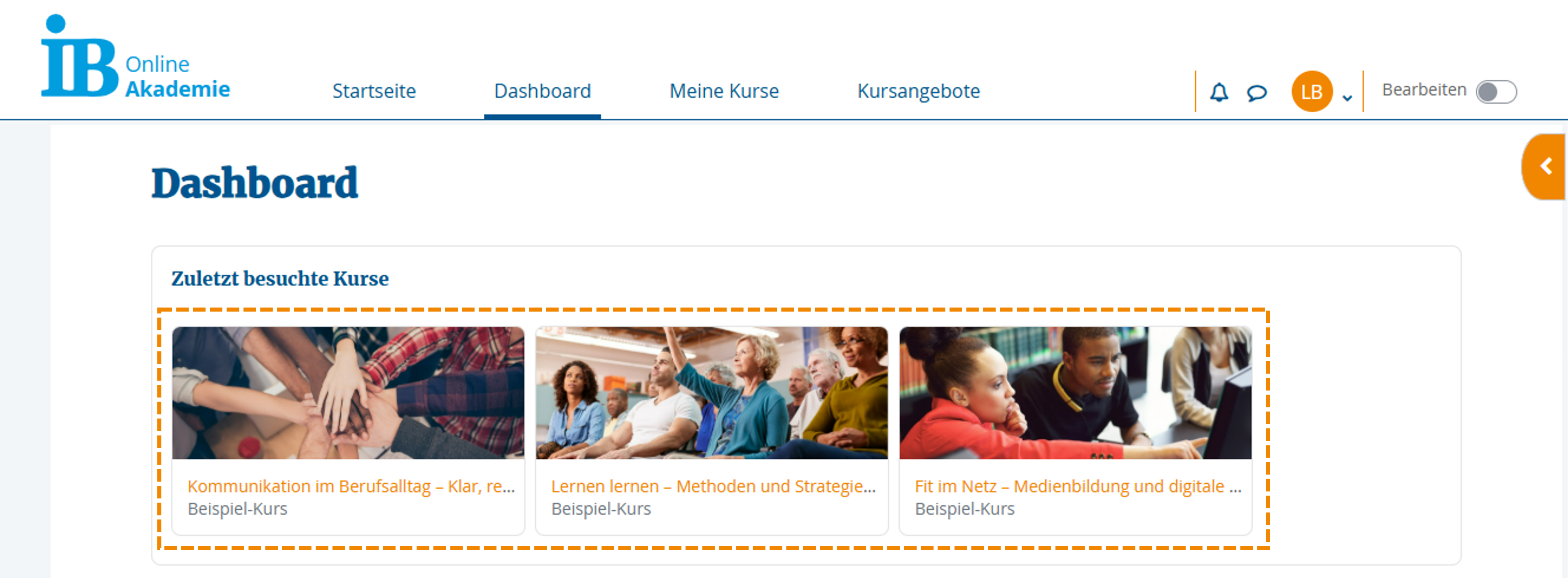 Kurs öffnen aus der Kursübersicht