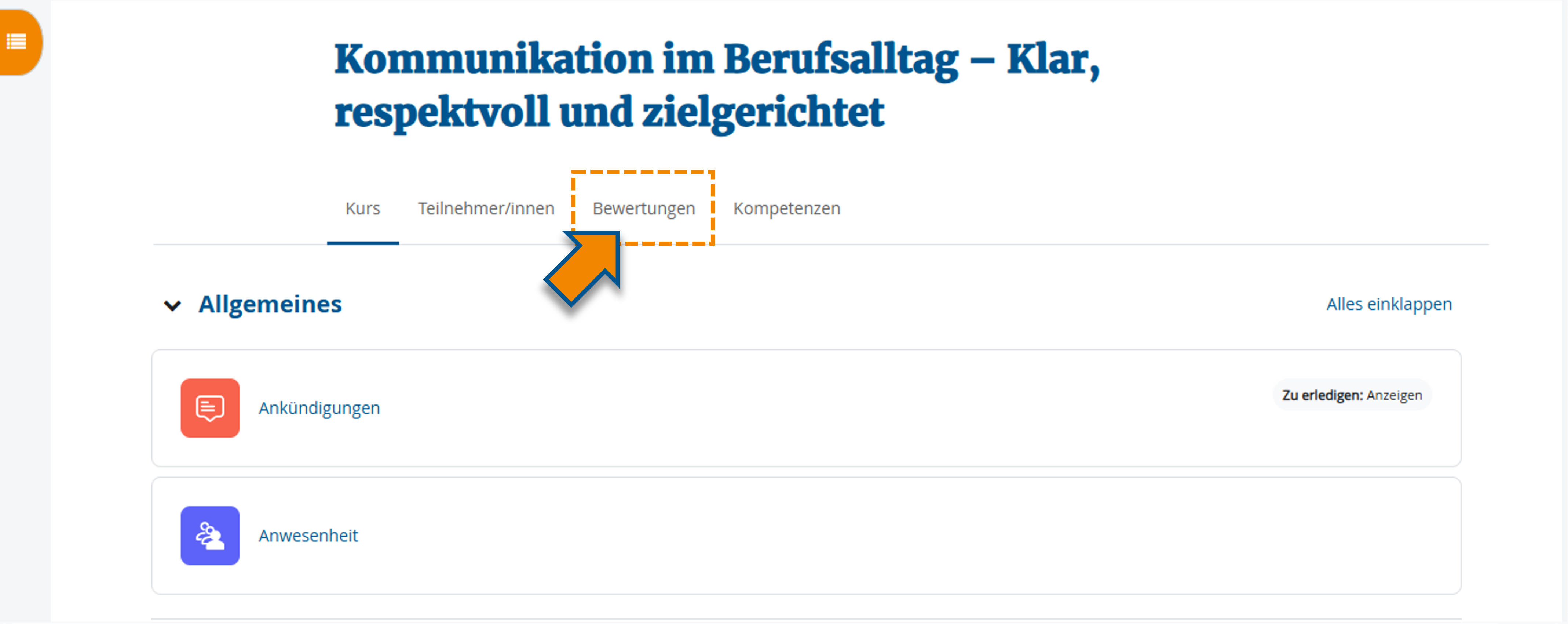 Alle Bewertungen des Kurses über den Reiter "Bewertungen" in der Kursübersicht aufrufen