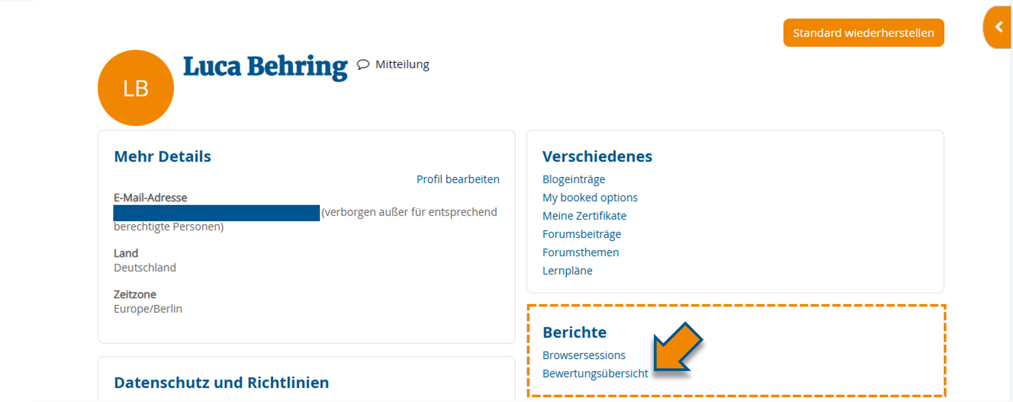 Aufrufen der Bewertungsübersicht in der Profilübersicht