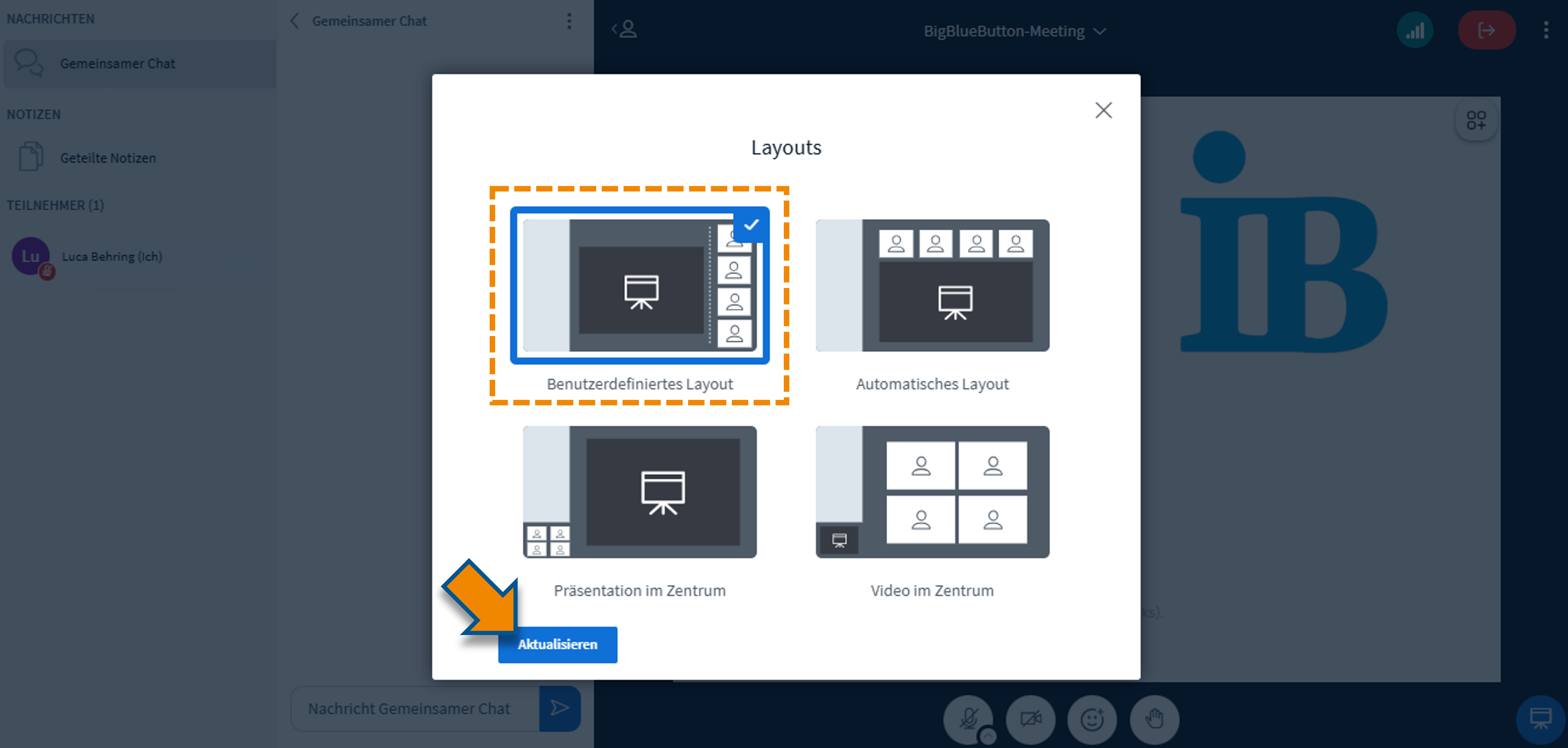 Auswahl der persönlichen Layout-Ansicht