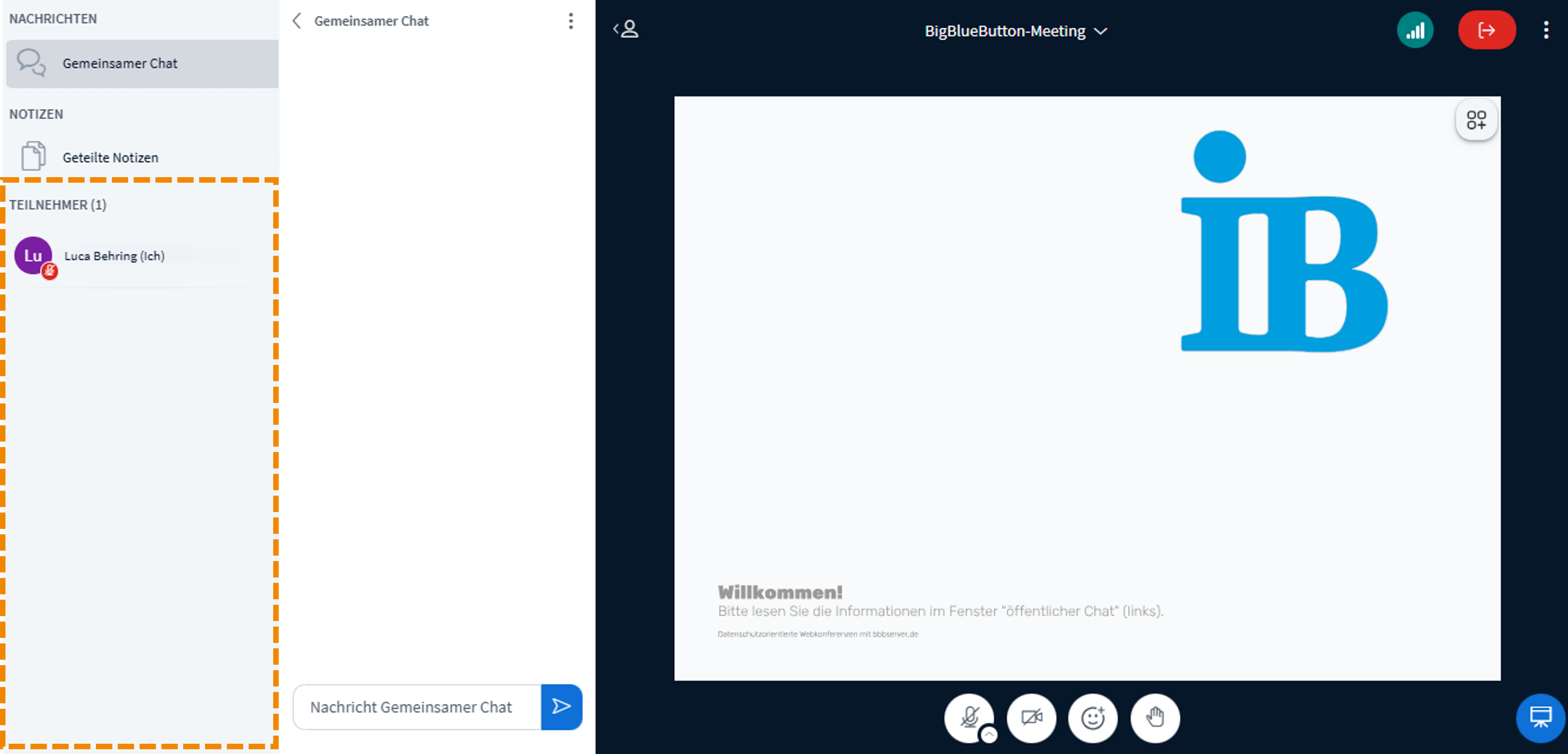 Meetingraum mit Markierung der Liste der Meeting-Teilnehmenden