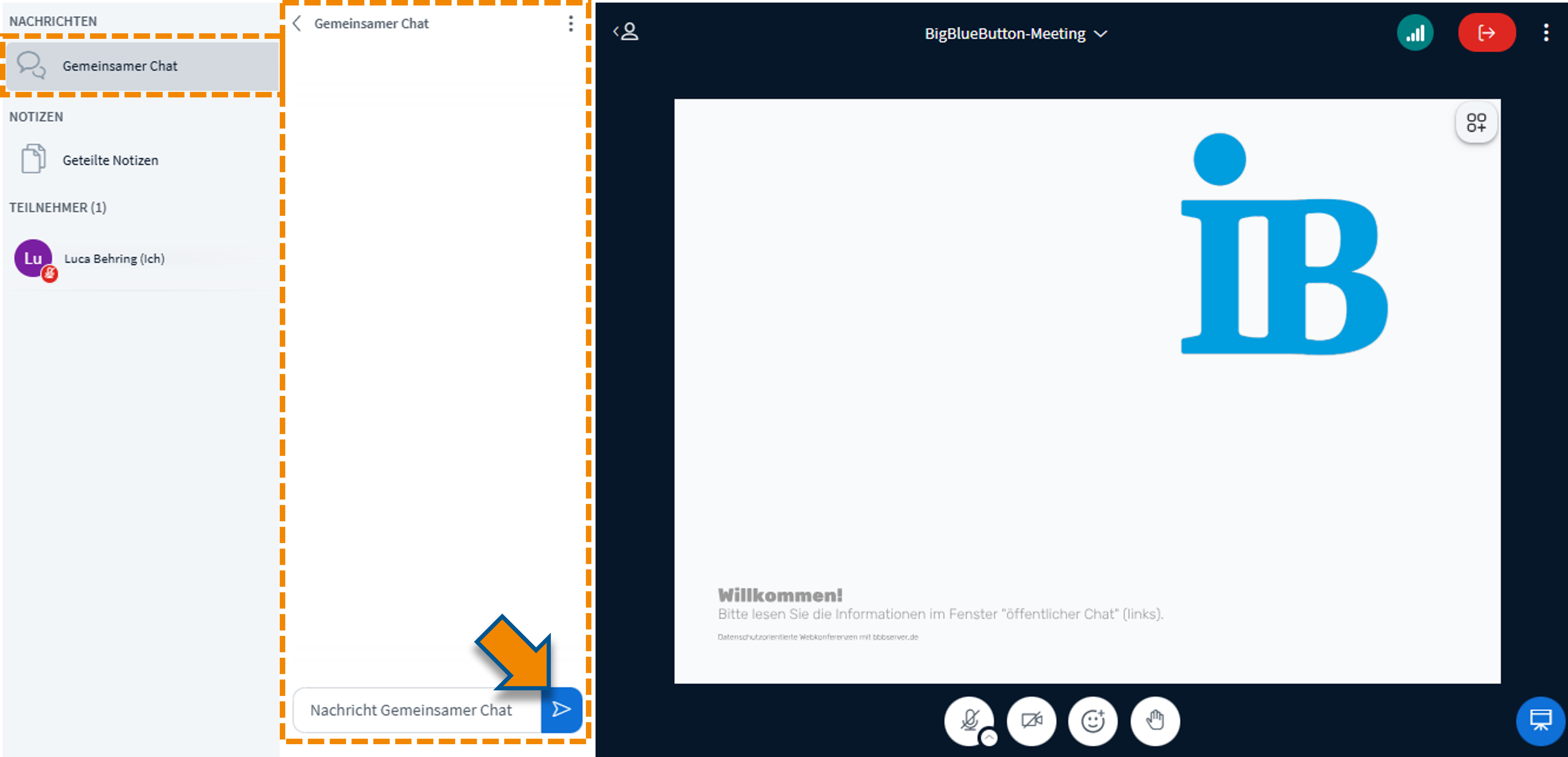 Meetingraum mit Markierung der gemeinsamen Chat-Leiste