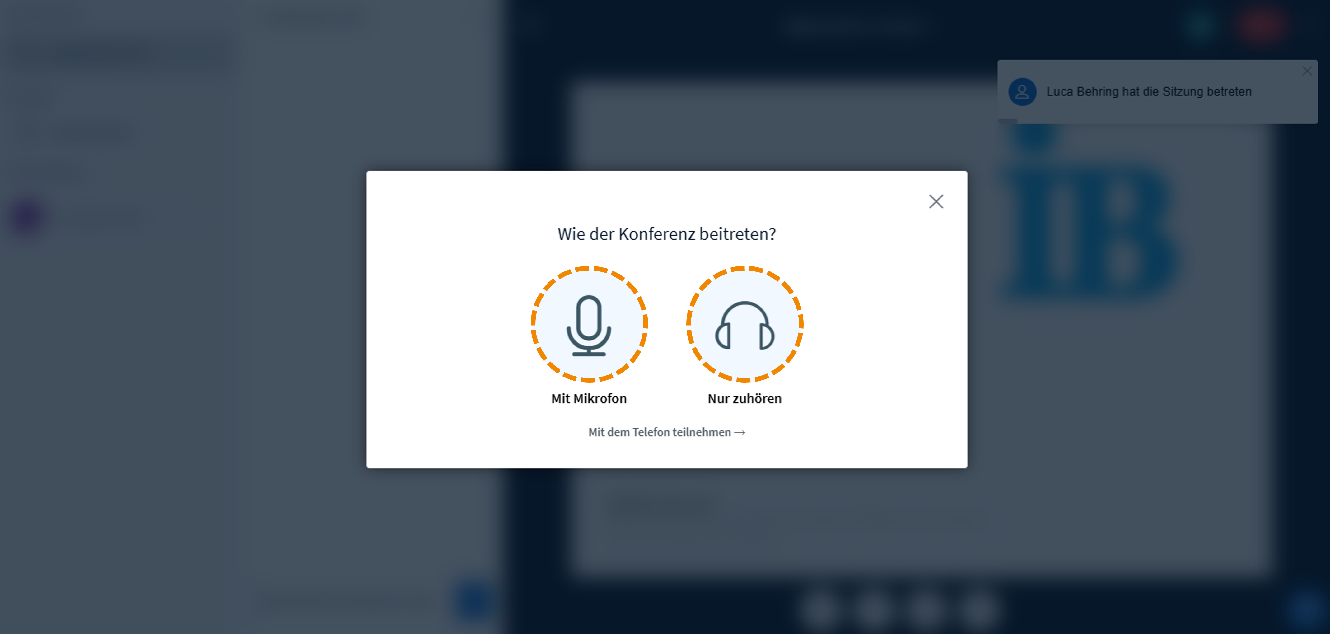 Mikrofon-Einstellungen beim Betreten des Meetingraums