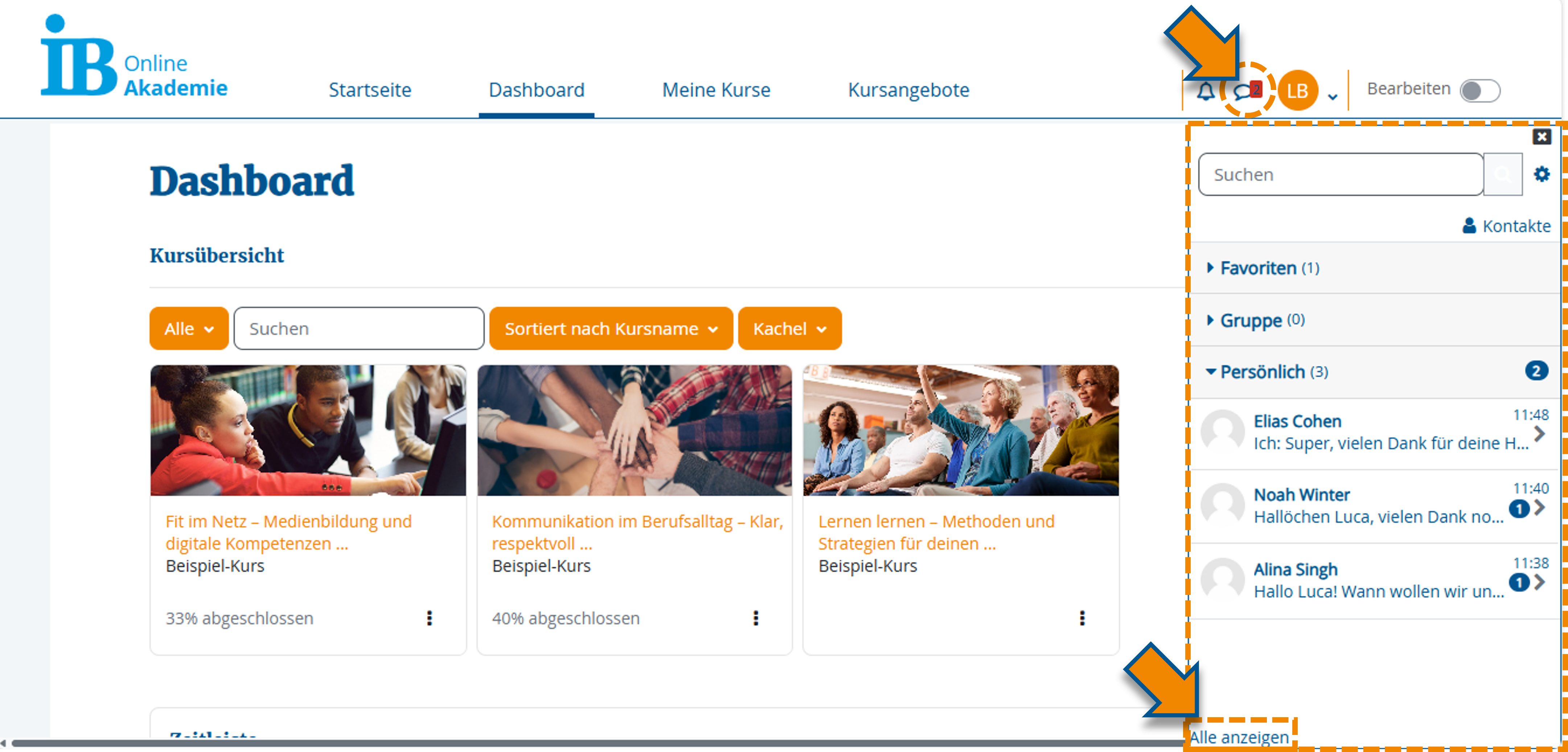 Markierung der geöffneten Mitteilungsleist