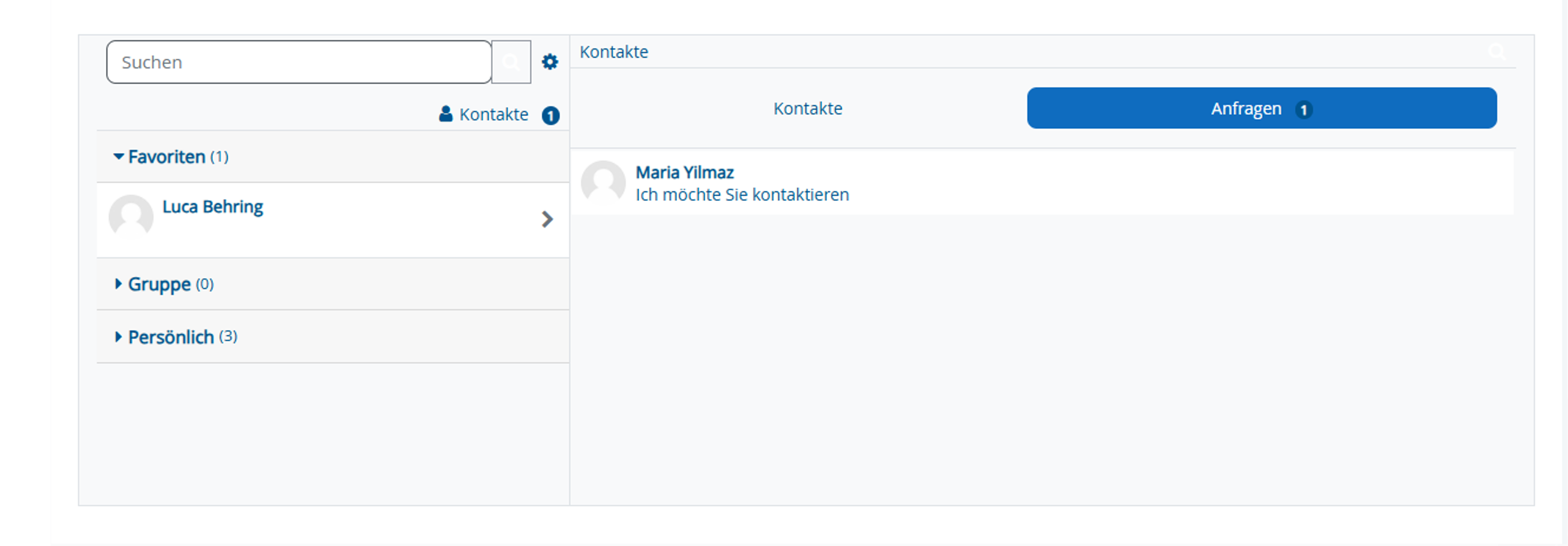 Ansicht der Kontaktanfragen