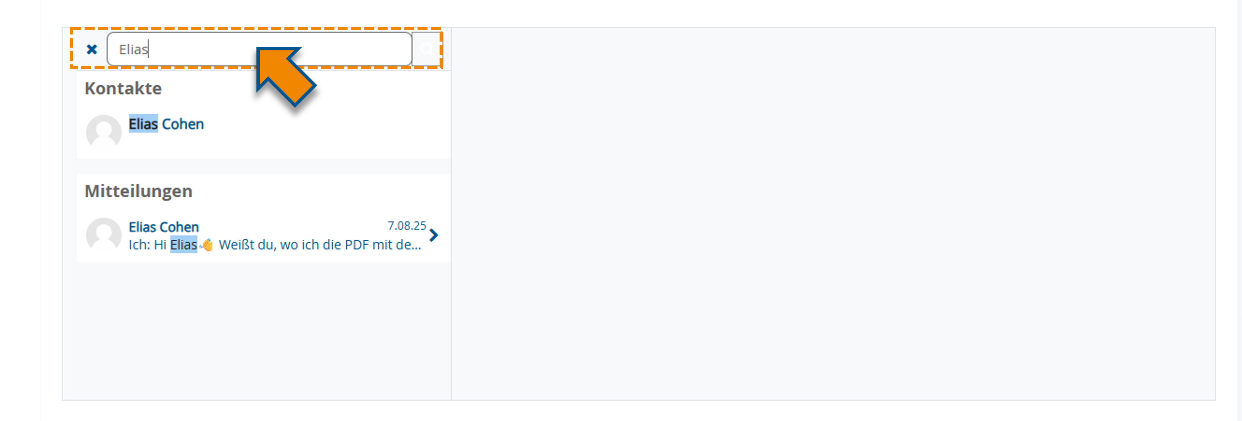 Markierung des Suchfeld mit beispielhafter Stichwortsuche