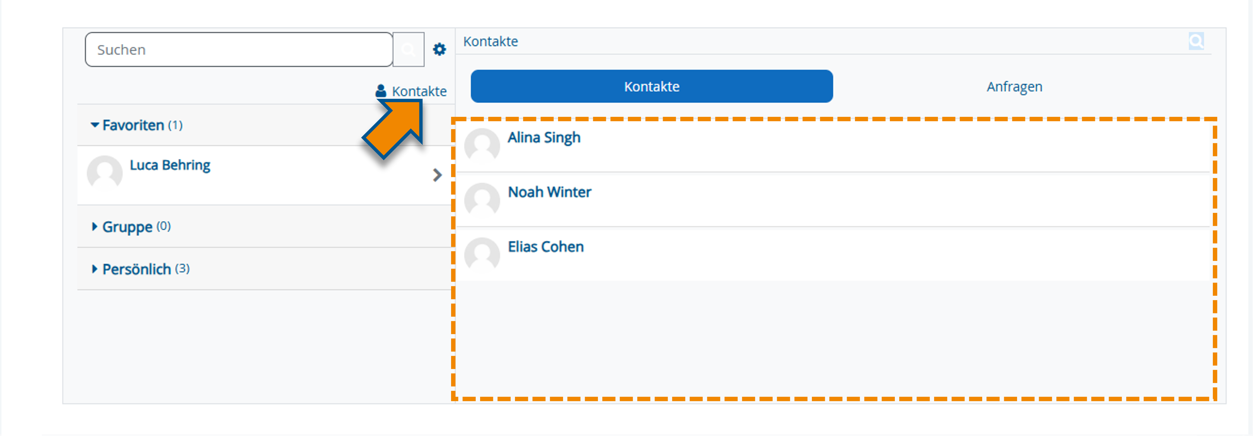 Markierung der Kontaktübersicht
