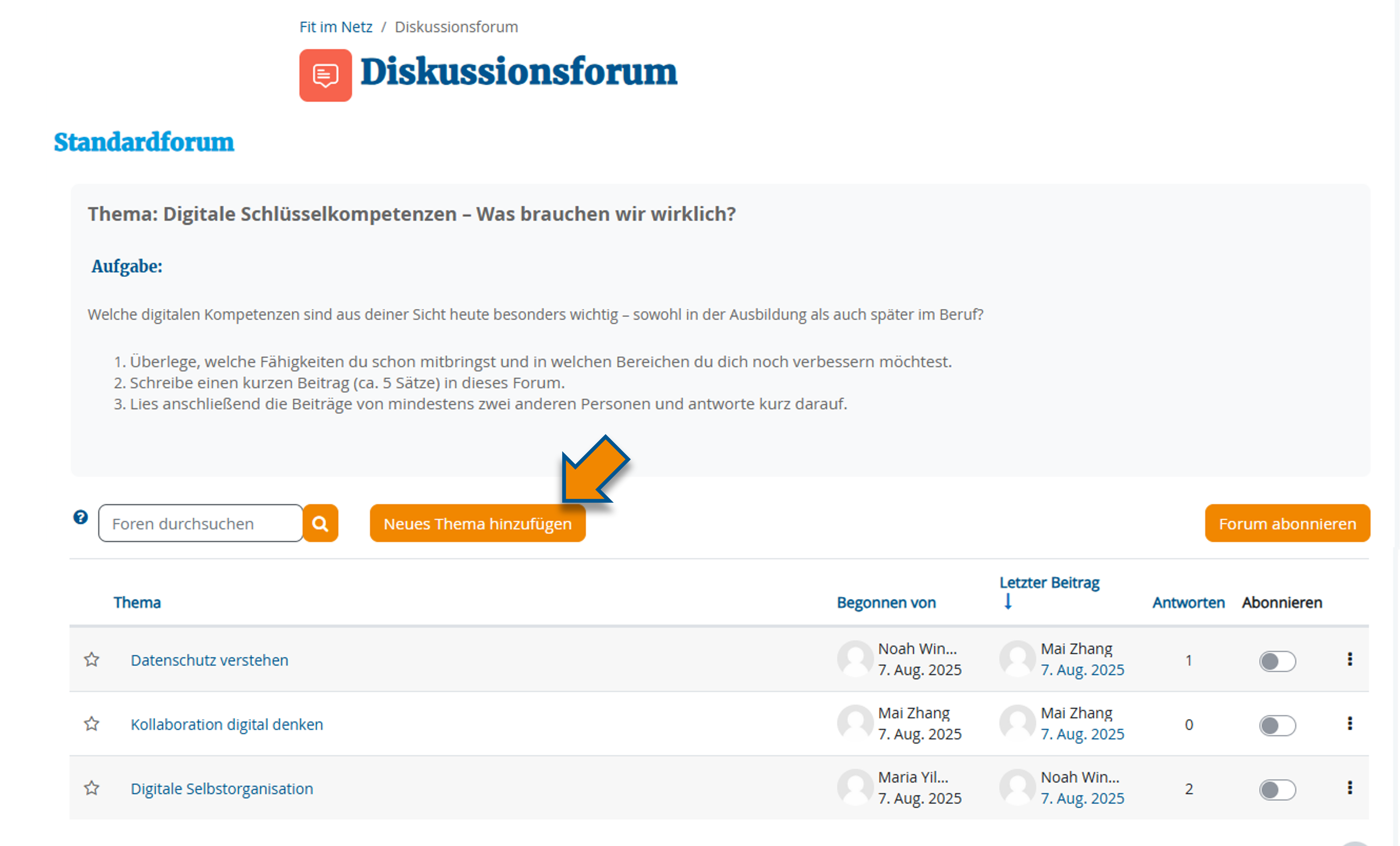 Markierung Button "Neues Thema hinzufügen" in der Forumsübersicht