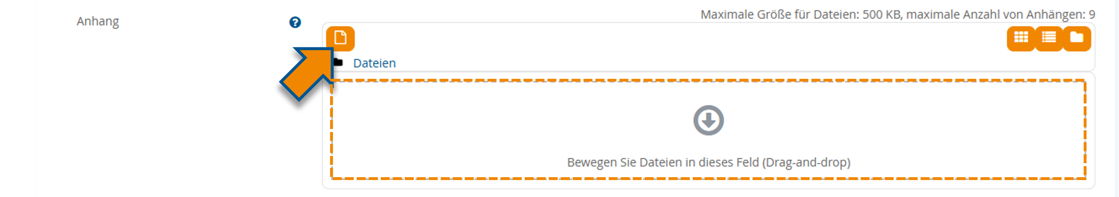 Ansicht Upload-Feld für Dateianhänge