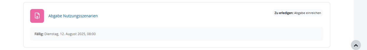 Ansicht Aktivität "Abgabe" im Moodlekurs