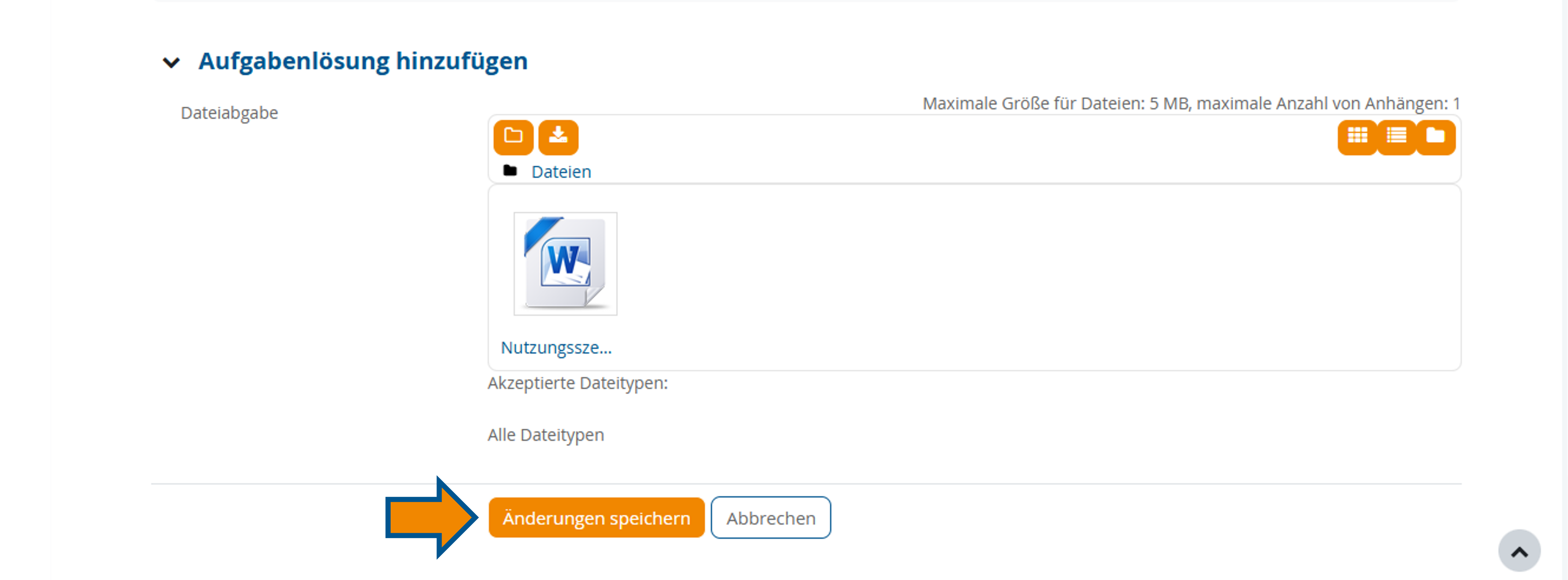 Markierung des Buttons "Änderungen speichern" unterhalb des Upload-Felds