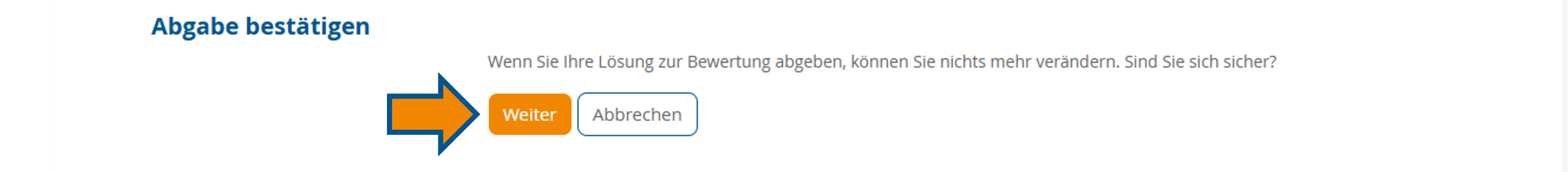 Ansicht Pop-up zur Bestätigung der Abgabe mit Markierung des "Weiter"-Buttons
