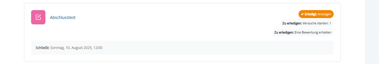 Ansicht Aktivität "Test" im Moodlekurs