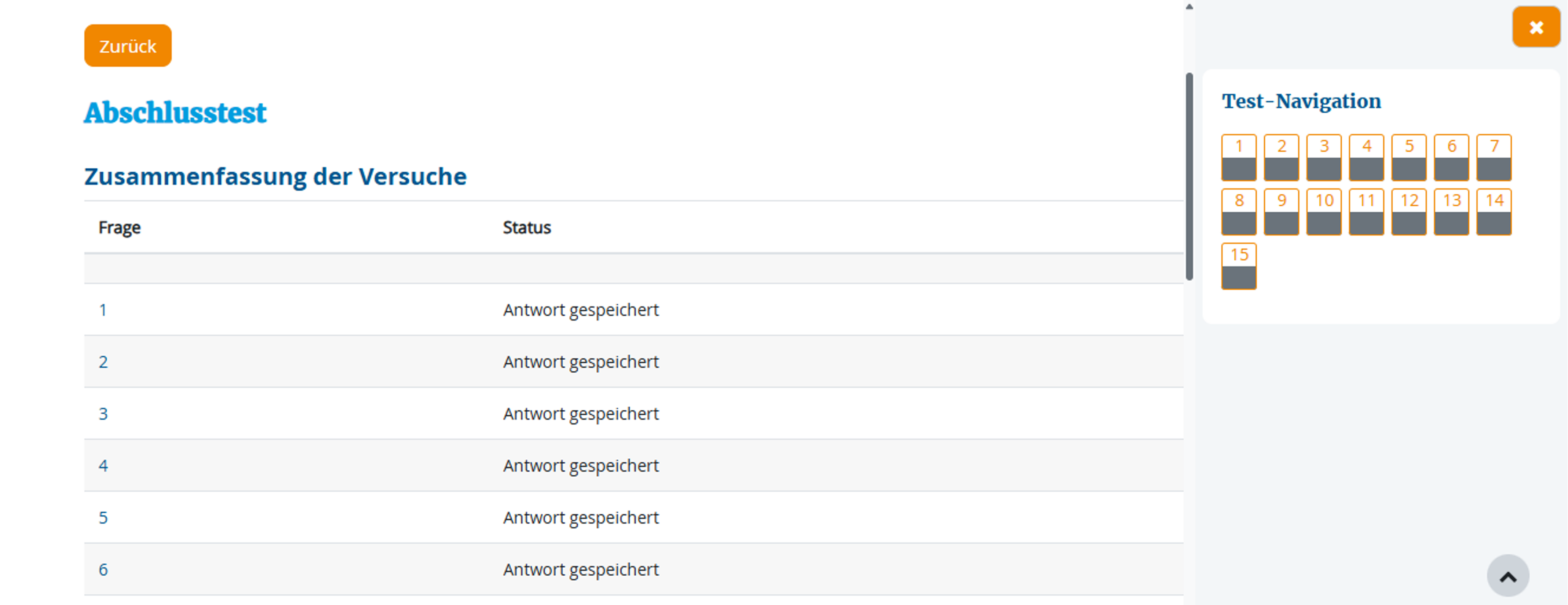 Ansicht der Test-Zusammenfassung