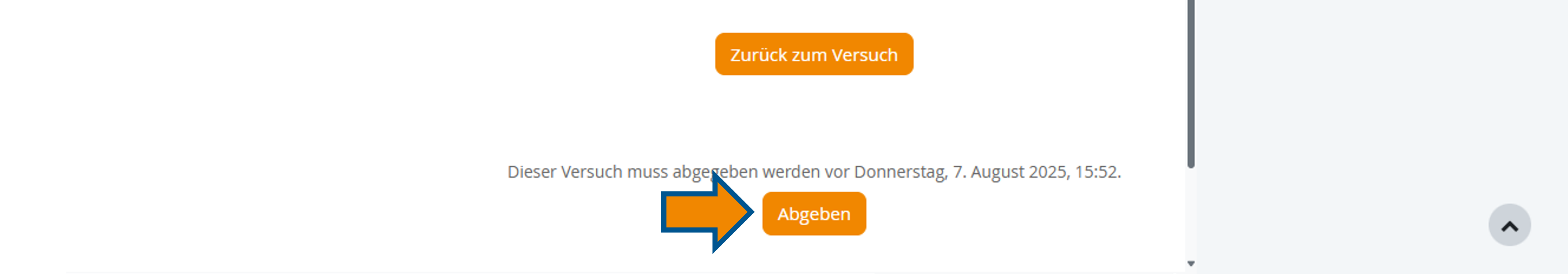 Markierung des "Abgeben"-Buttons in der Testansicht