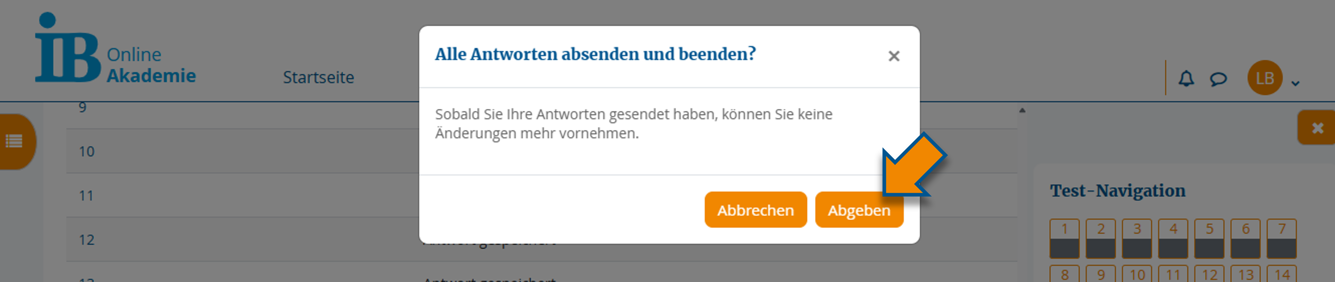 Ansicht des Bestätigungs-Pop-up-Fensters mit Markierung des "Abgeben"-Buttons