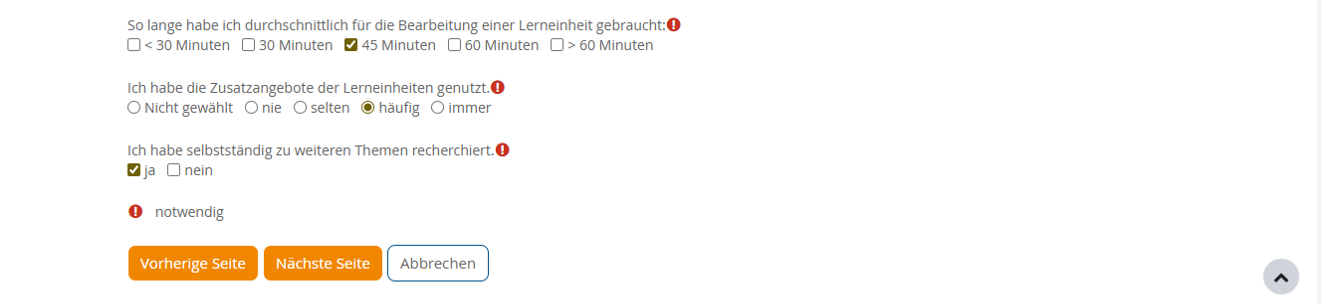 Ansicht verschiedener Fragetypen